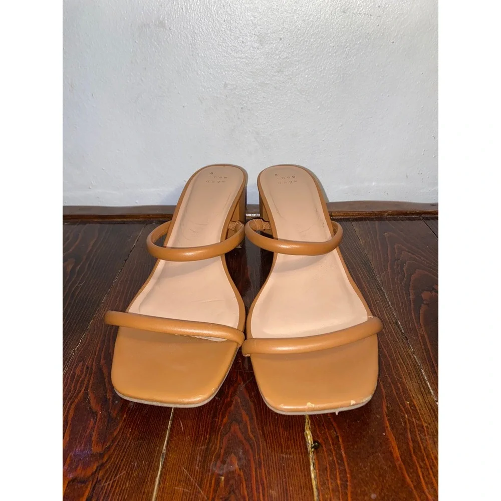 A New Day Block Heel Square Toe Strap Slide Sandals Minimalist Quiet Luxury Chic